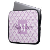 Lavendel Damask Laptop Hoesje met Monogram & Naam Laptop Sleeve (Voorkant Links)