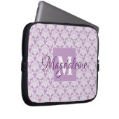 Lavendel Damask Laptop Hoesje met Monogram & Naam Sleeve (Voorkant Rechts)