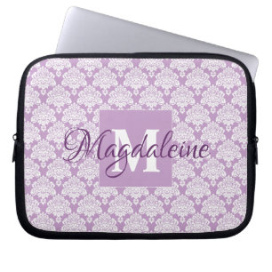Lavendel Damask Laptop Hoesje met Monogram & Naam Sleeve