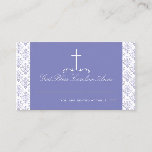 Lavendel Damask met Cross Seating Kaart Plaatskaartje (Voorkant)