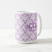 Lavendel Damask Mok met Monogram en Naam (Voorkant rechts)