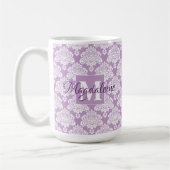 Lavendel Damask Mok met Monogram en Naam (Links)