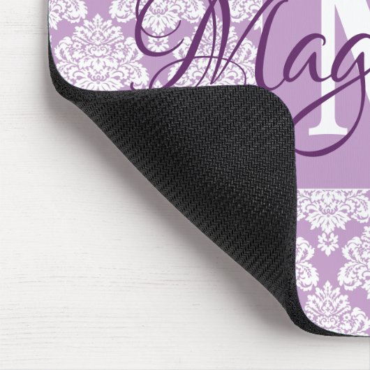 Lavendel Damask Muismat met Monogram & Naam (Hoek)