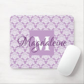 Lavendel Damask Muismat met Monogram & Naam (Met muis)