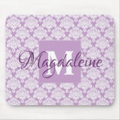 Lavendel Damask Muismat met Monogram & Naam (Voorkant)