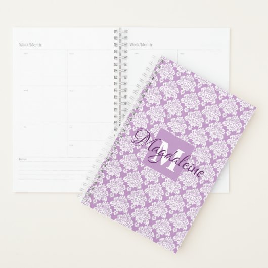 Lavendel Damask Planner met Monogram & Naam (Display)