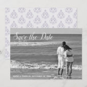 Lavendel Damask Save the Date Kaart (Voorkant / Achterkant)