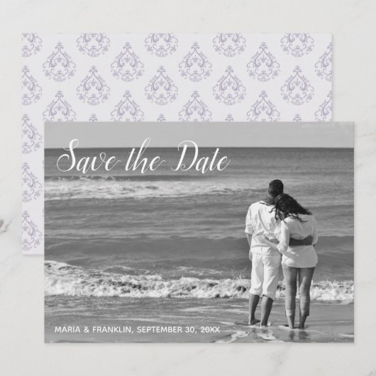 Lavendel Damask Save the Date Kaart (Voorkant / Achterkant)