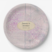 Lavendel Decoupage Damask Bruiloft Papieren Bordje (Voorkant)