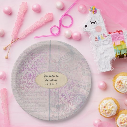 Lavendel Decoupage Damast Bruiloft Papieren Bordje (Feest)