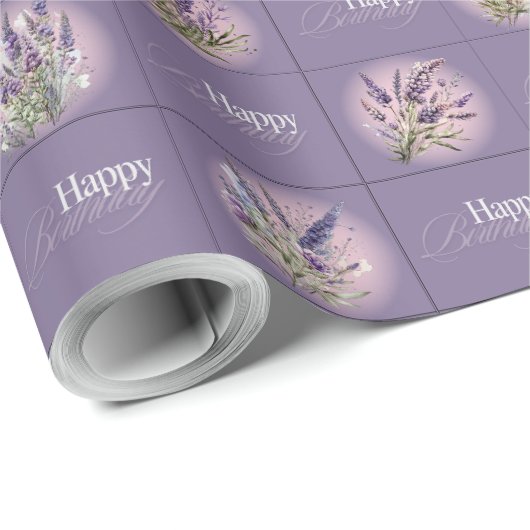 Lavendel Design Verjaardag Wrapper Cadeaupapier (Rol Hoek)