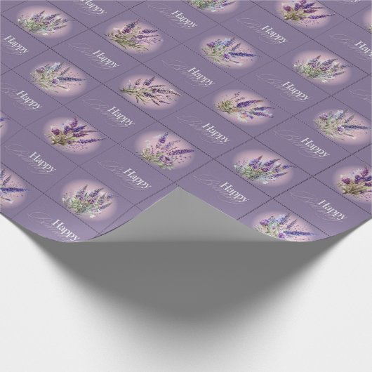 Lavendel Design Verjaardag Wrapper Cadeaupapier (Hoek)
