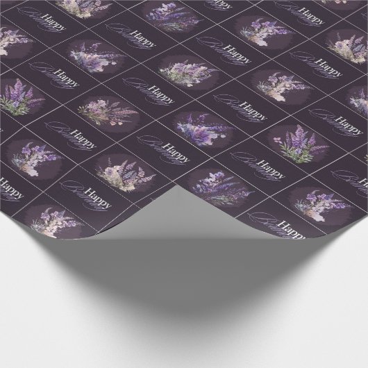 Lavendel Design Verjaardag Wrapper Cadeaupapier (Hoek)