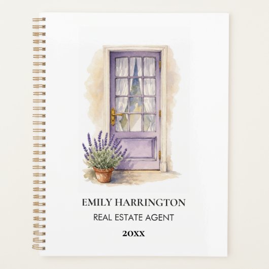 Lavendel Deur Waterverf Logo Vastgoedmakelaar Planner (Voorkant)