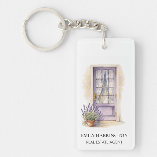 Lavendel Deur Waterverf Logo Vastgoedmakelaar Sleutelhanger (Voorkant)