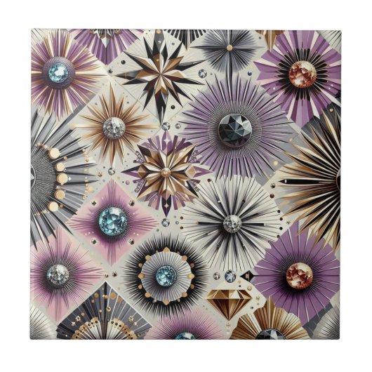 Lavendel Diamant Mid Century Modern Tegeltje (Voorkant)