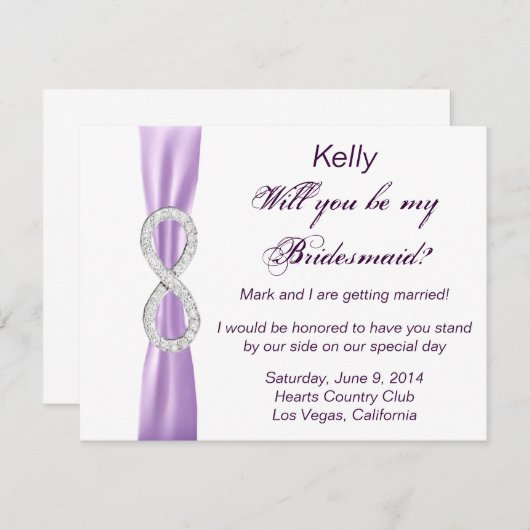 Lavendel Diamant Oneindig Trouw Bruidsmeisje Kaart (Voorkant / Achterkant)