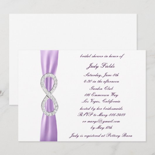 Lavendel Diamond Infinity Bruids Douche Uitnodigin Kaart (Voorkant / Achterkant)