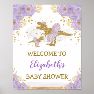Lavendel Dinosaur Ballerina Baby shower Welkom Poster