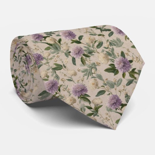 Lavendel Distel Botanische Gepersonaliseerde Trouw Stropdas (Opgerold)