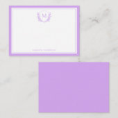 Lavendel Double Border Floral Crest Monogram Notitiekaartje (Voorkant / Achterkant)