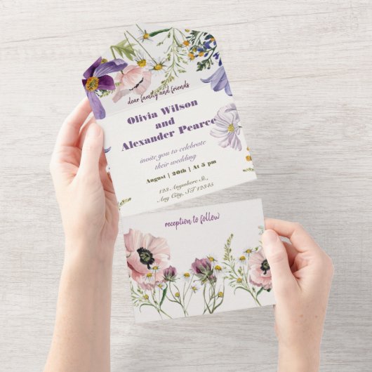 Lavendel Dreams: Anemone Wedding Invitation All In One Uitnodiging (Afscheurbaar)