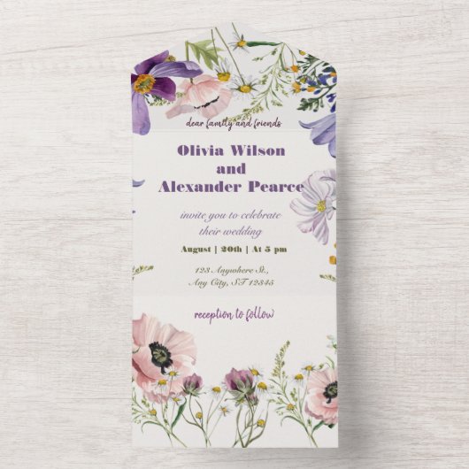 Lavendel Dreams: Anemone Wedding Invitation All In One Uitnodiging (Binnen)