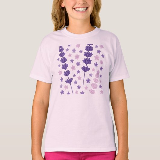 Lavendel Dreams – Elegante Paarse & Roze Bloemen P T-shirt (Voorkant)