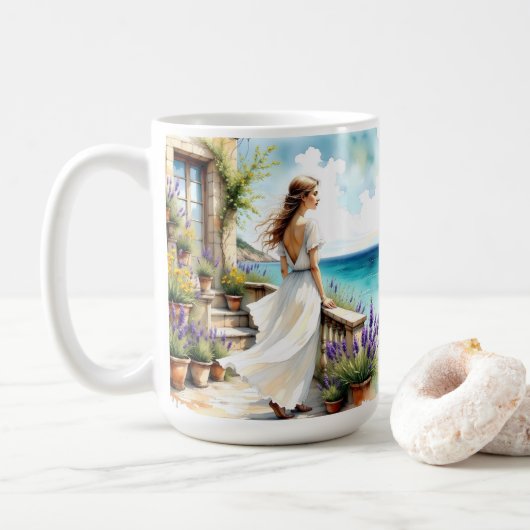 Lavendel Dromen aan de Zee Koffiemok (Met donut)