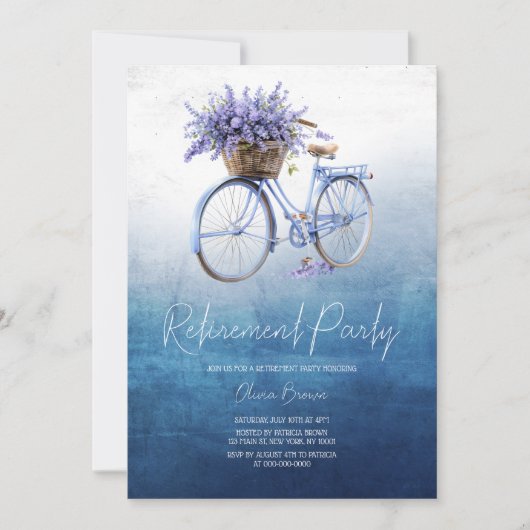 Lavendel dromen, Bloemen Fiets Pensionering Party Kaart (Voorkant)