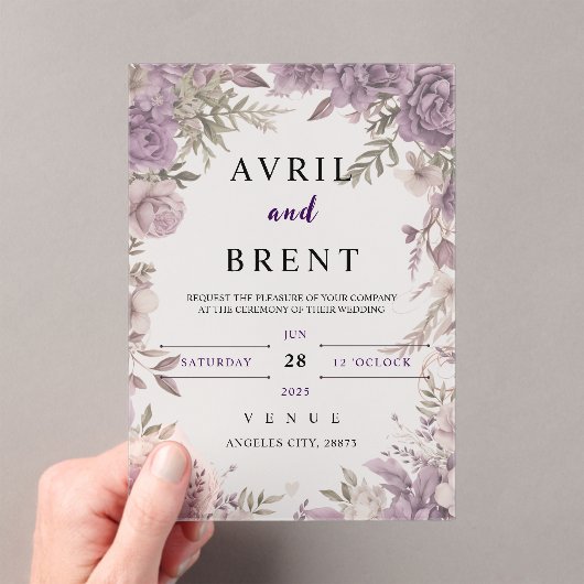 Lavendel Dromen Bloemen Huwelijk Acryl Uitnodiging (Insitu (Draagbaar))
