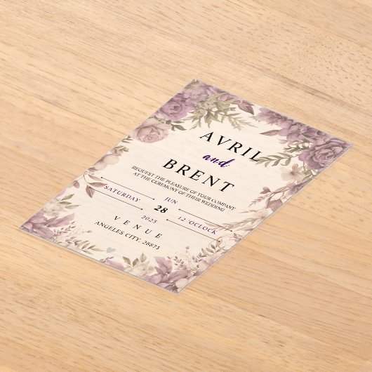 Lavendel Dromen Bloemen Huwelijk Acryl Uitnodiging (Laagn)