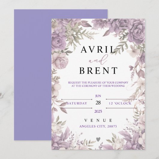 Lavendel Dromen Bloemen Huwelijksuitnodiging Kaart (Voorkant / Achterkant)