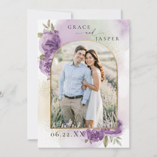 Lavendel Dromerige Rustieke Fotobruiloft Save the Save The Date (Voorkant)