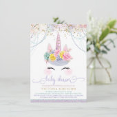 Lavendel Eenhoorn Meisje Baby Shower Kaart (Staand voorkant)