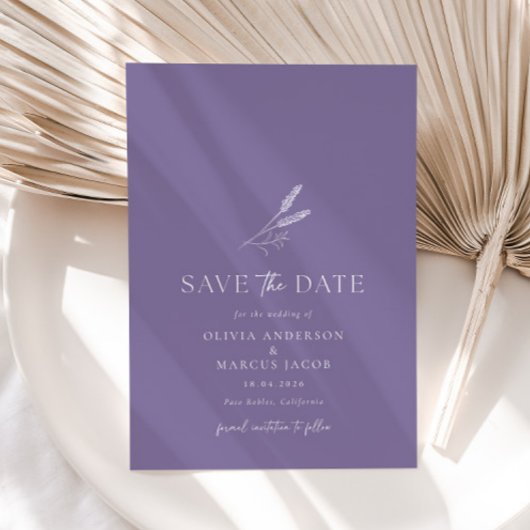 Lavendel Eenvoudige Bruiloft Bewaar de Datum Uitno Kaart