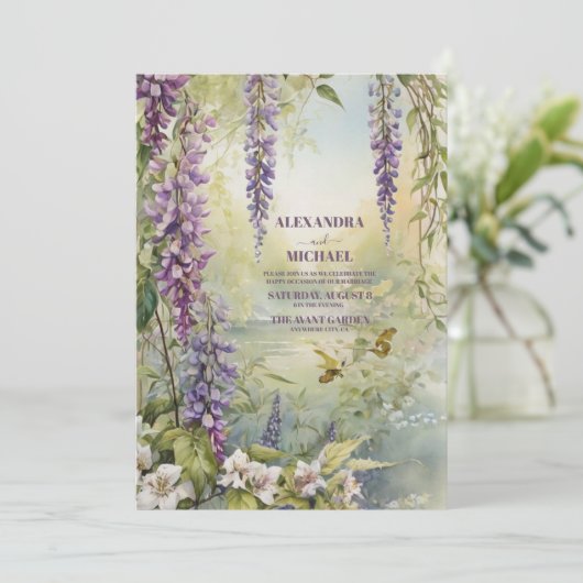 Lavendel Elegance Art Nouveau Bruiloft Kaart (Staand voorkant)