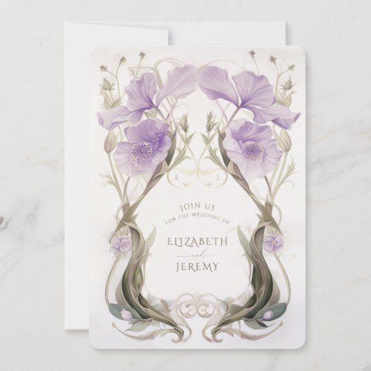 Lavendel Elegance Art Nouveau bruiloft uitnodiging (Voorkant)