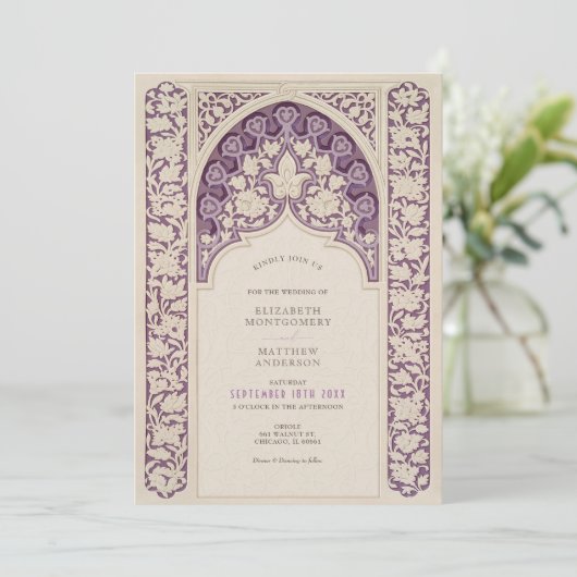 Lavendel Elegance Art Nouveau Kant Bruiloft Kaart (Staand voorkant)