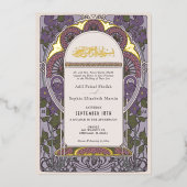 Lavendel Elegance Islamitische Goud & Bloemen Acce Folie Uitnodiging (Voorkant)