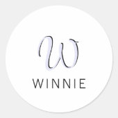 Lavendel Elegant Initiaal Zwart Naam | Modern  Ronde Sticker (Voorkant)