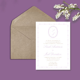 Lavendel Elegant Minimaal Bloemen Monogram Kaart