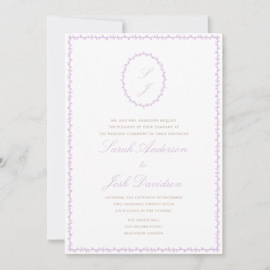 Lavendel Elegant Minimaal Monogram Kaart (Voorkant)