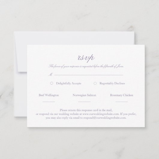 Lavendel Elegant Script Wedding RSVP (Voorkant)