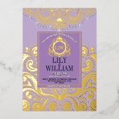 Lavendel Elegante Artdeco Diamond Monogram Huwelij Folie Uitnodiging (Voorkant)