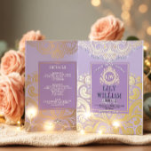 Lavendel Elegante Artdeco Diamond Monogram Huwelij Folie Uitnodiging