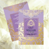 Lavendel Elegante Artdeco Diamond Monogram Huwelij Folie Uitnodiging