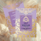 Lavendel Elegante Artdeco Diamond Monogram Huwelij Folie Uitnodiging