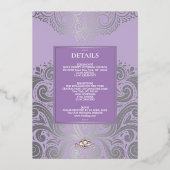 Lavendel Elegante Artdeco Diamond Monogram Huwelij Folie Uitnodiging (Achterkant)