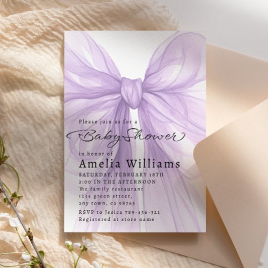 Lavendel Elegante Baby Shower Strikte Boog Kaart